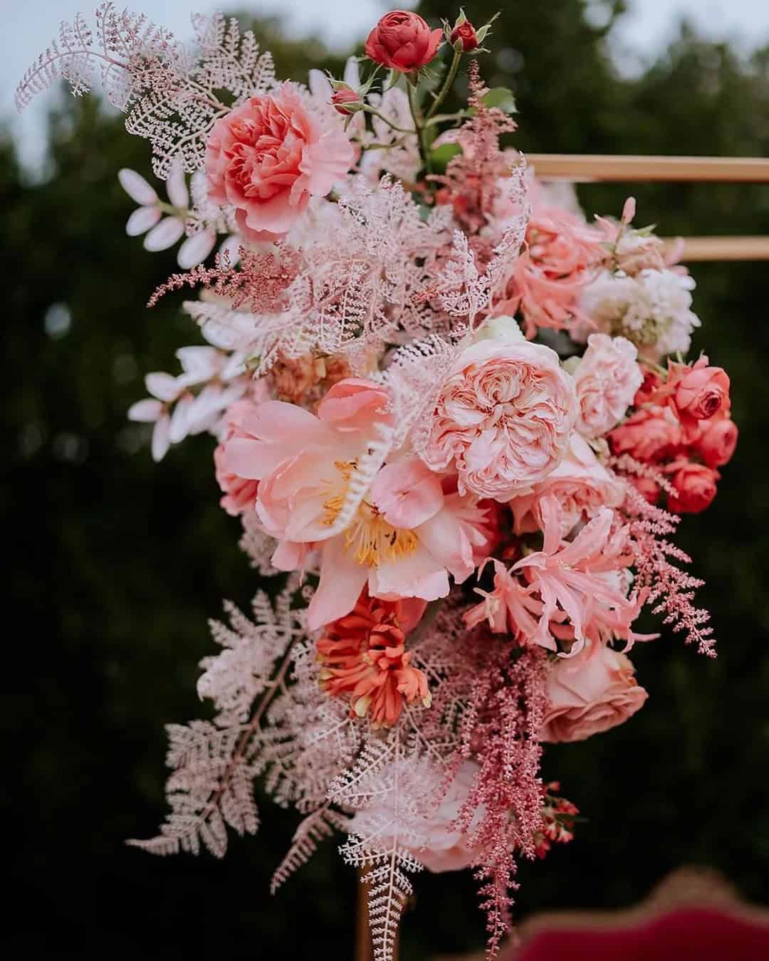 Cascading Pink And White Wedding Bouquets