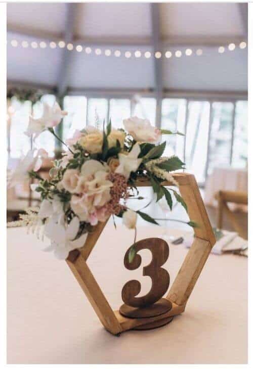 Wooden hexagon centerpieces