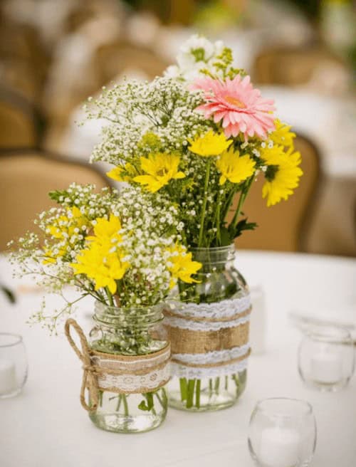 Baby’s breath and yellow flower bouquets