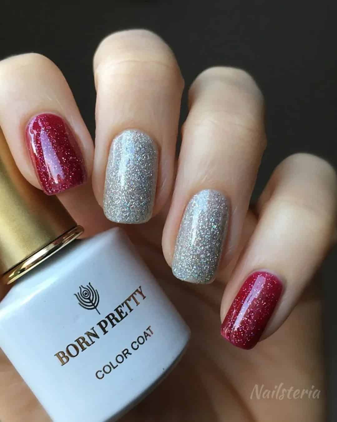 Wedding Nails in Silver and Red