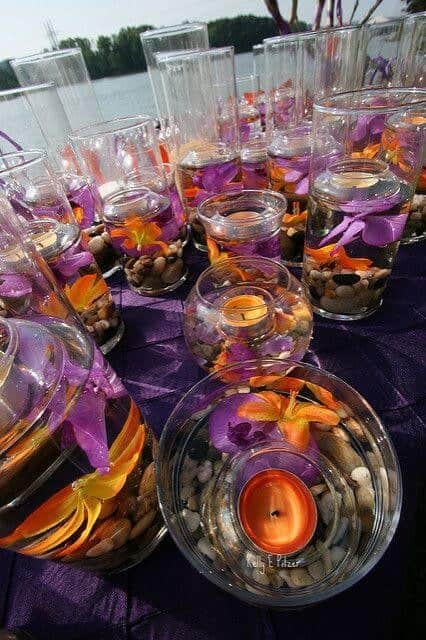 Orange and purple centerpieces