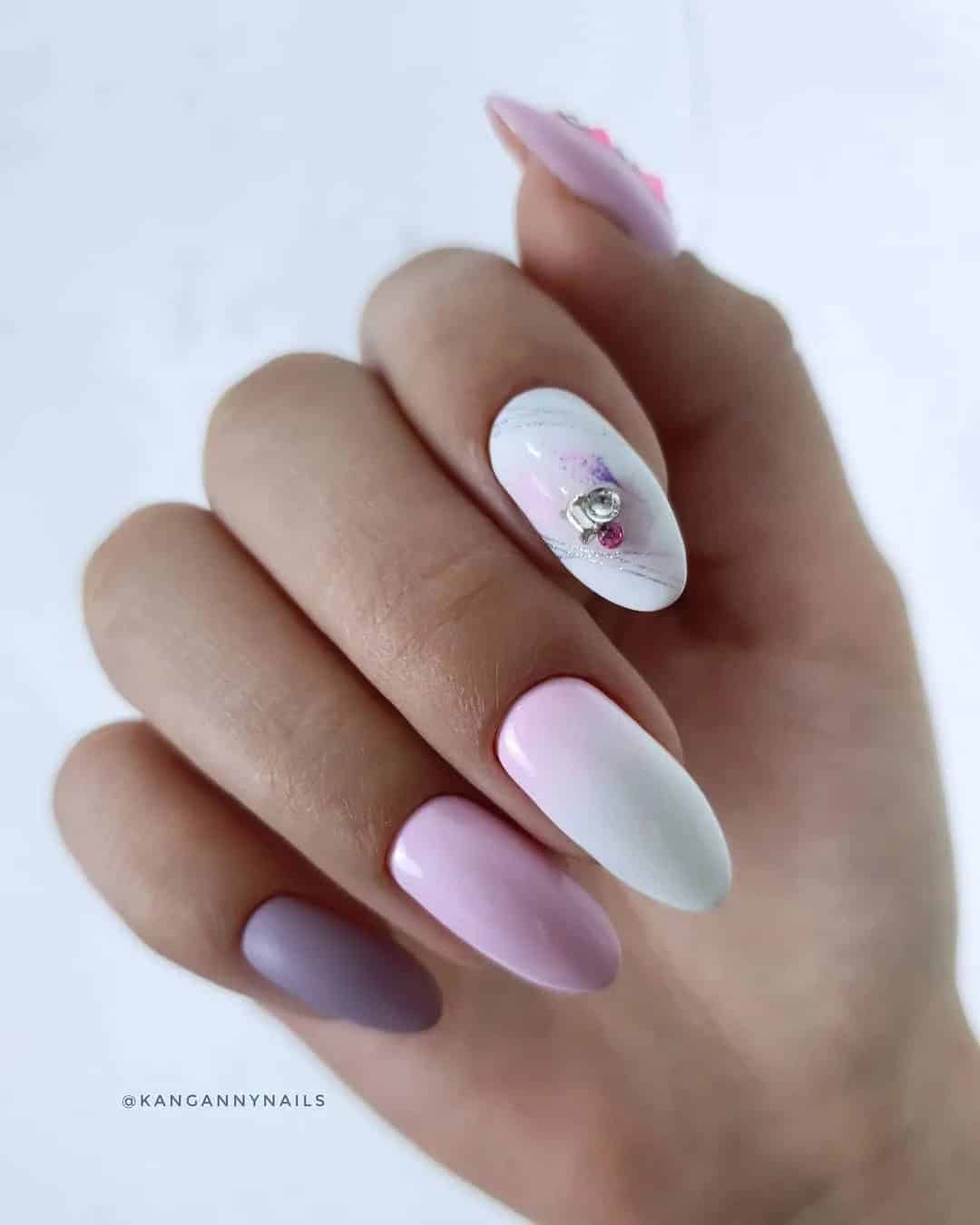 Purple and White Wedding Nails