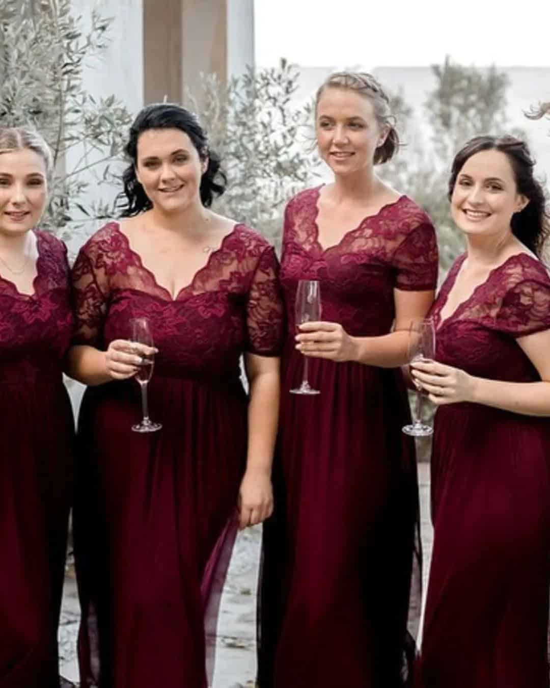 Lace Burgundy Dress For Bridesmaids