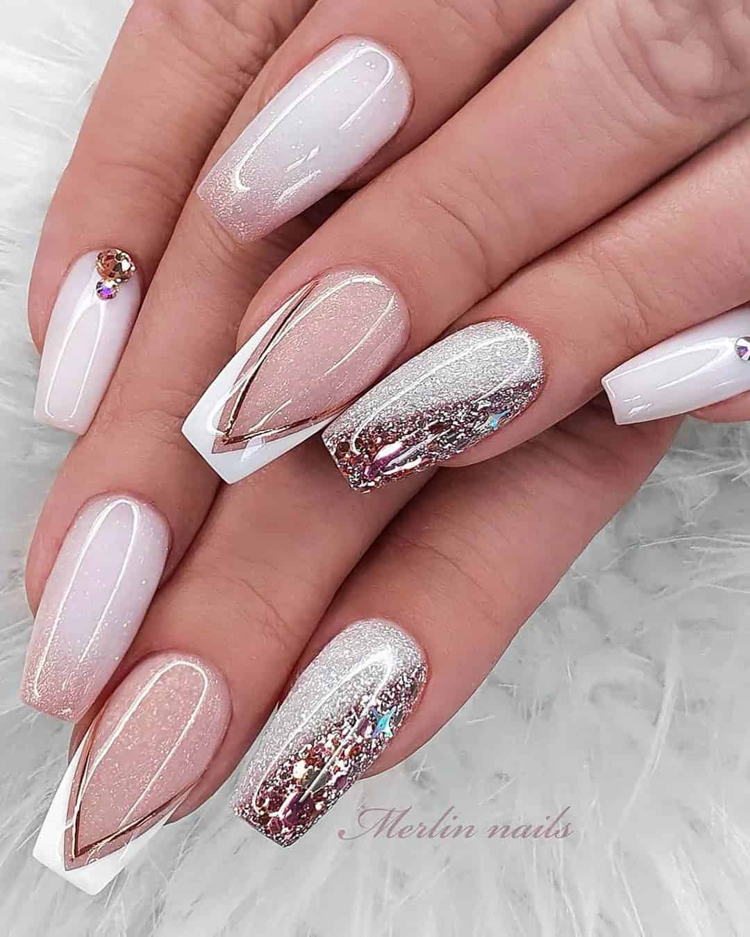 Rose Gold Bridal Nails With Glitter