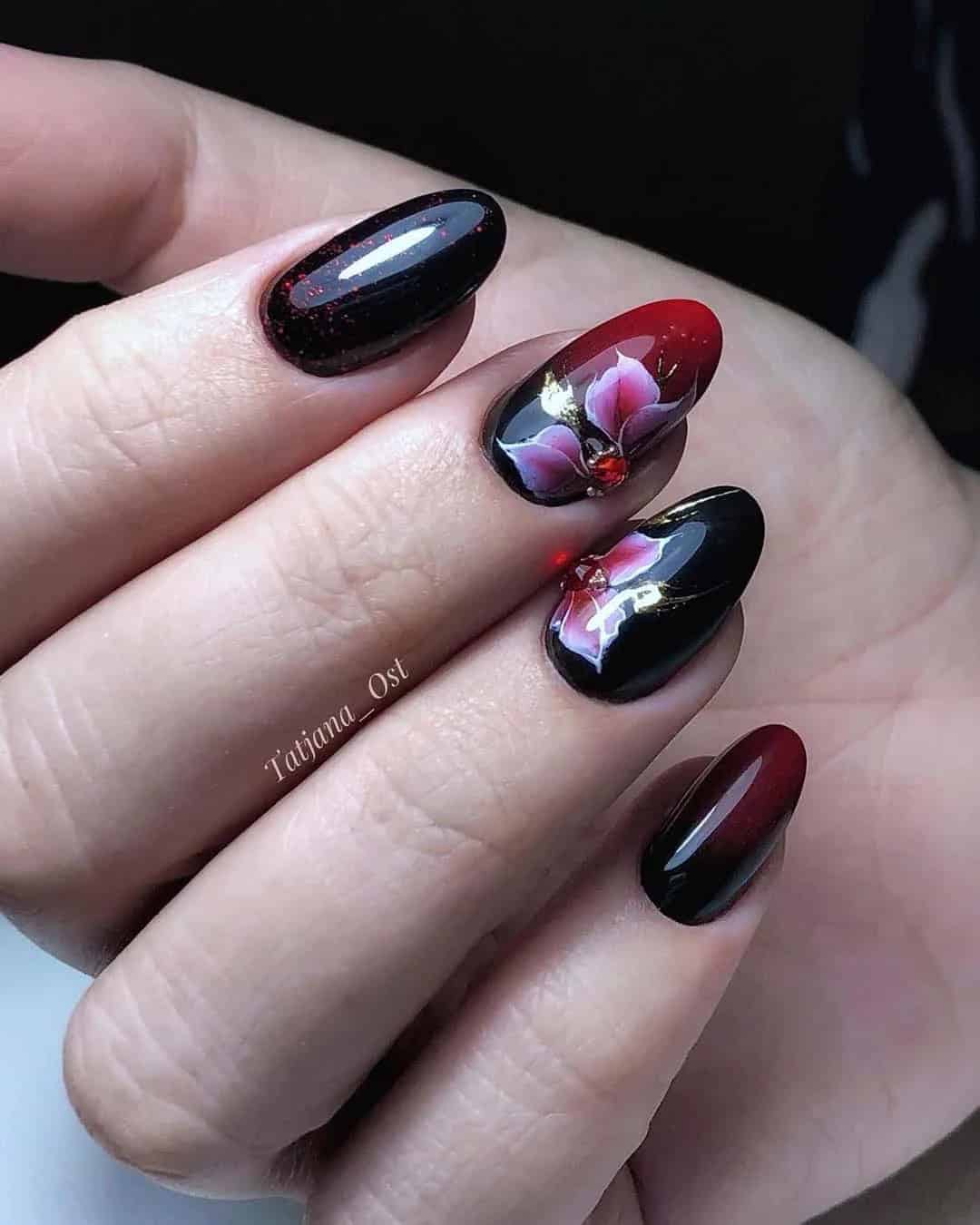 Nails With Burgundy Accents