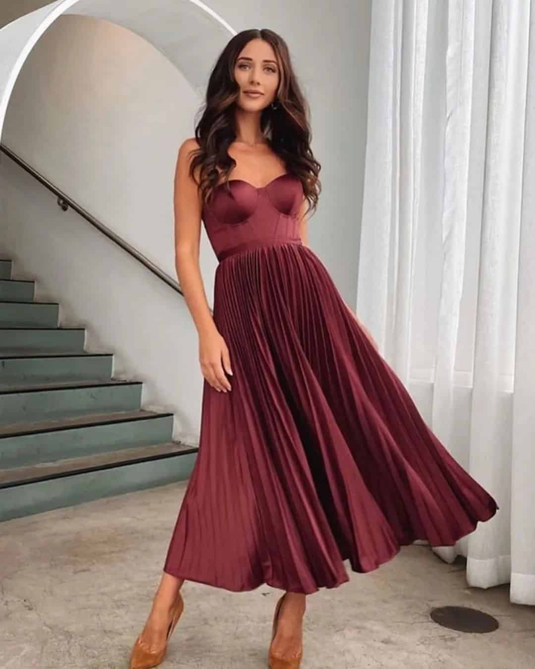 Satin Burgundy Dress Ideas