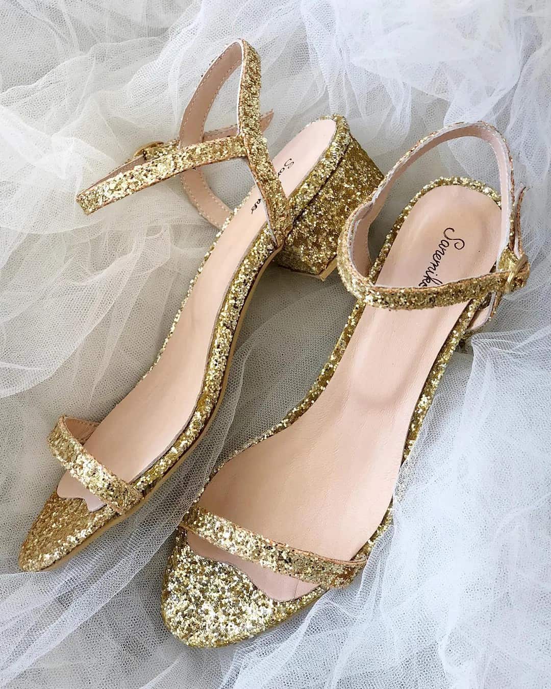 Gold Low Heel Bridal Shoes