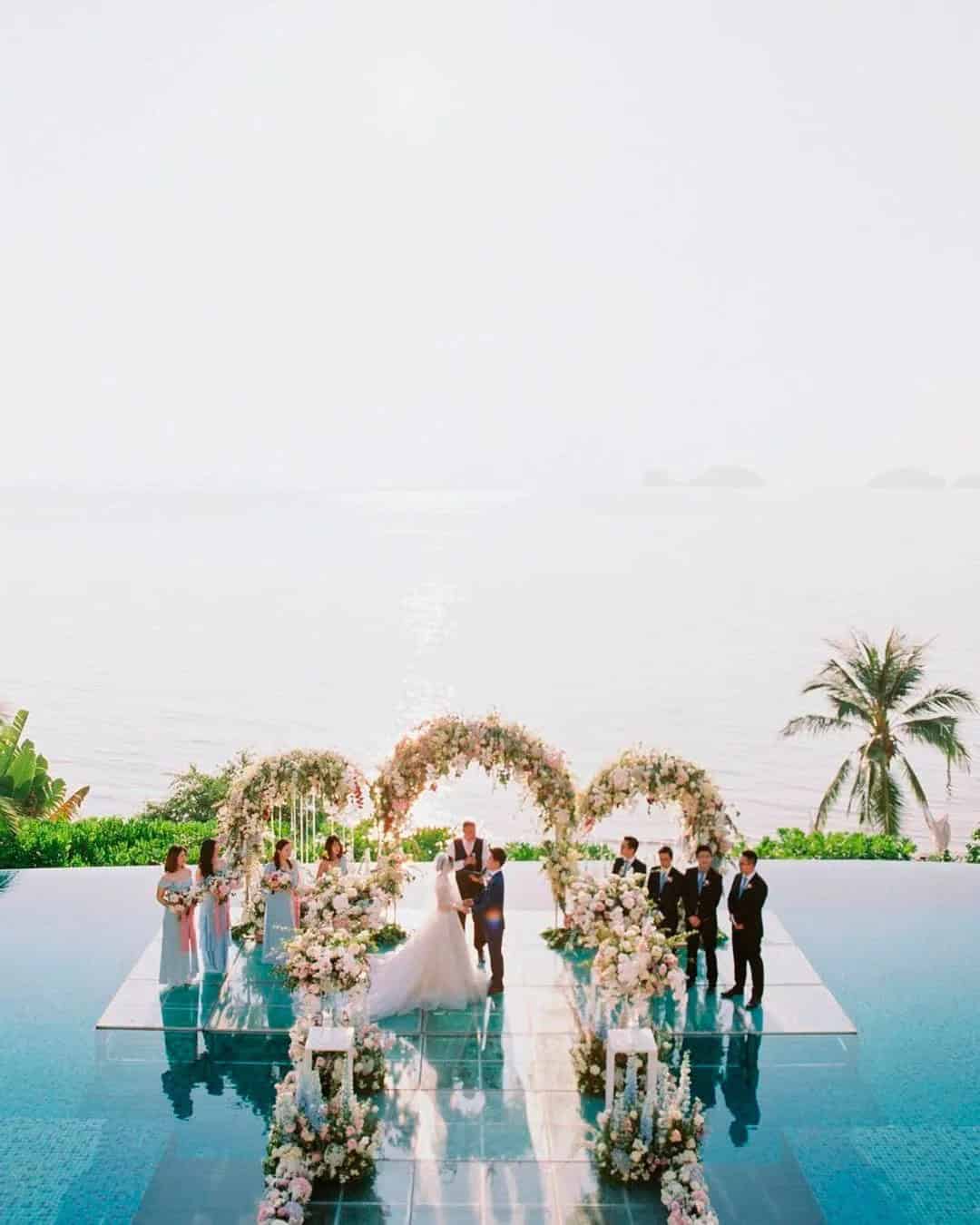 Reception Wedding Decor Around A Pool