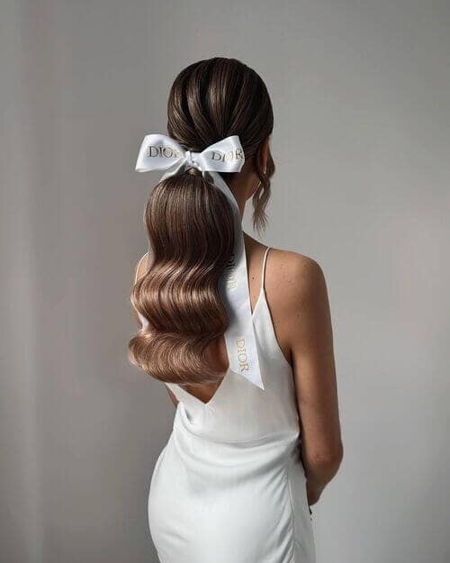 Big Waves in Low Ponytail with Bow Hair Tie