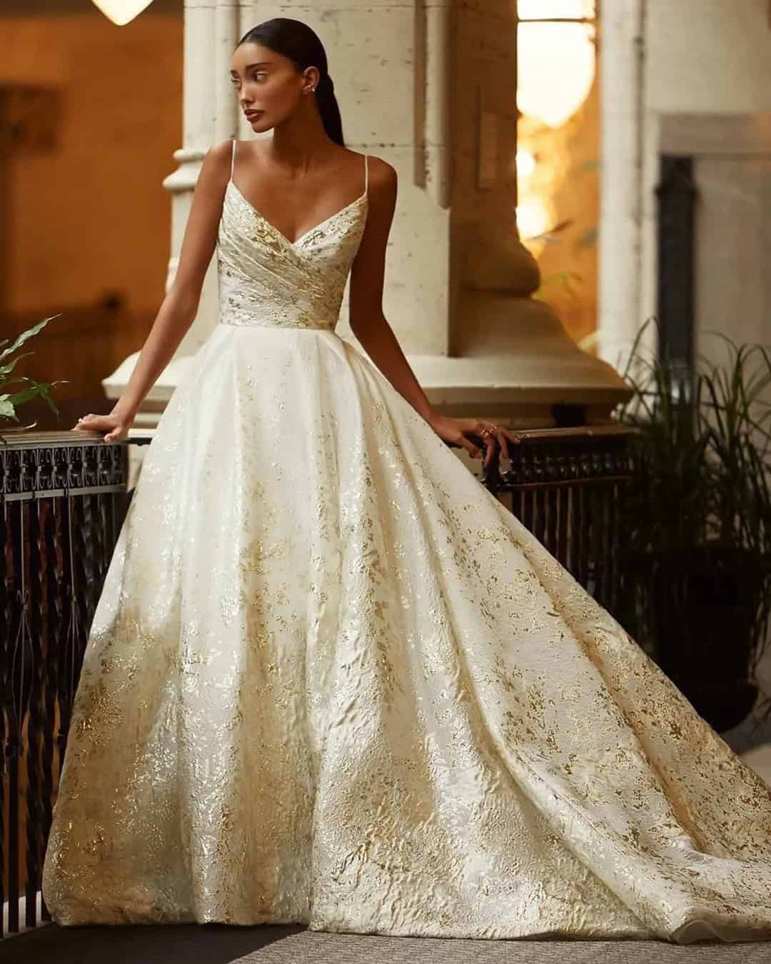 White And Gold Wedding Dresses