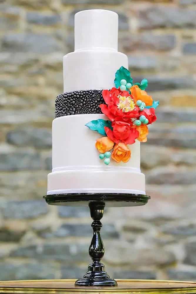 White Cakes With Colorful Flowers