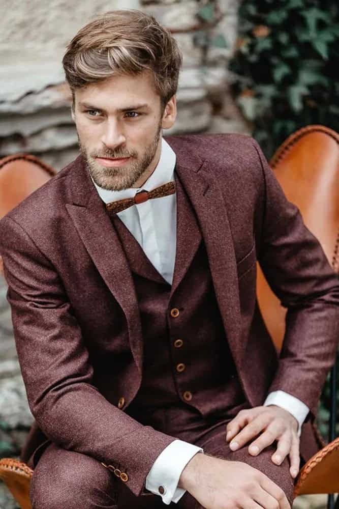 Burgundy Groom Suits