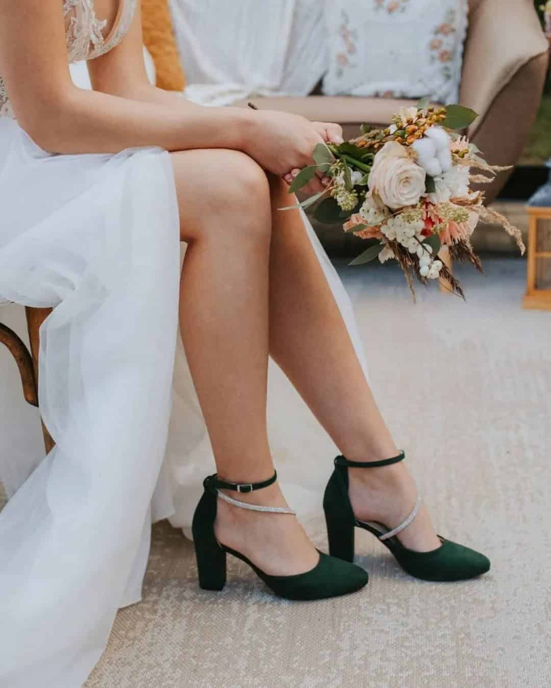 Low Heel Green Wedding Shoes