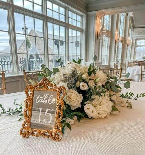 Vintage mirrors and white roses