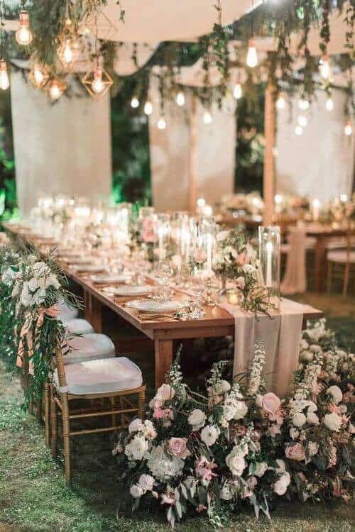 Beige, sage, and dusty rose centerpieces