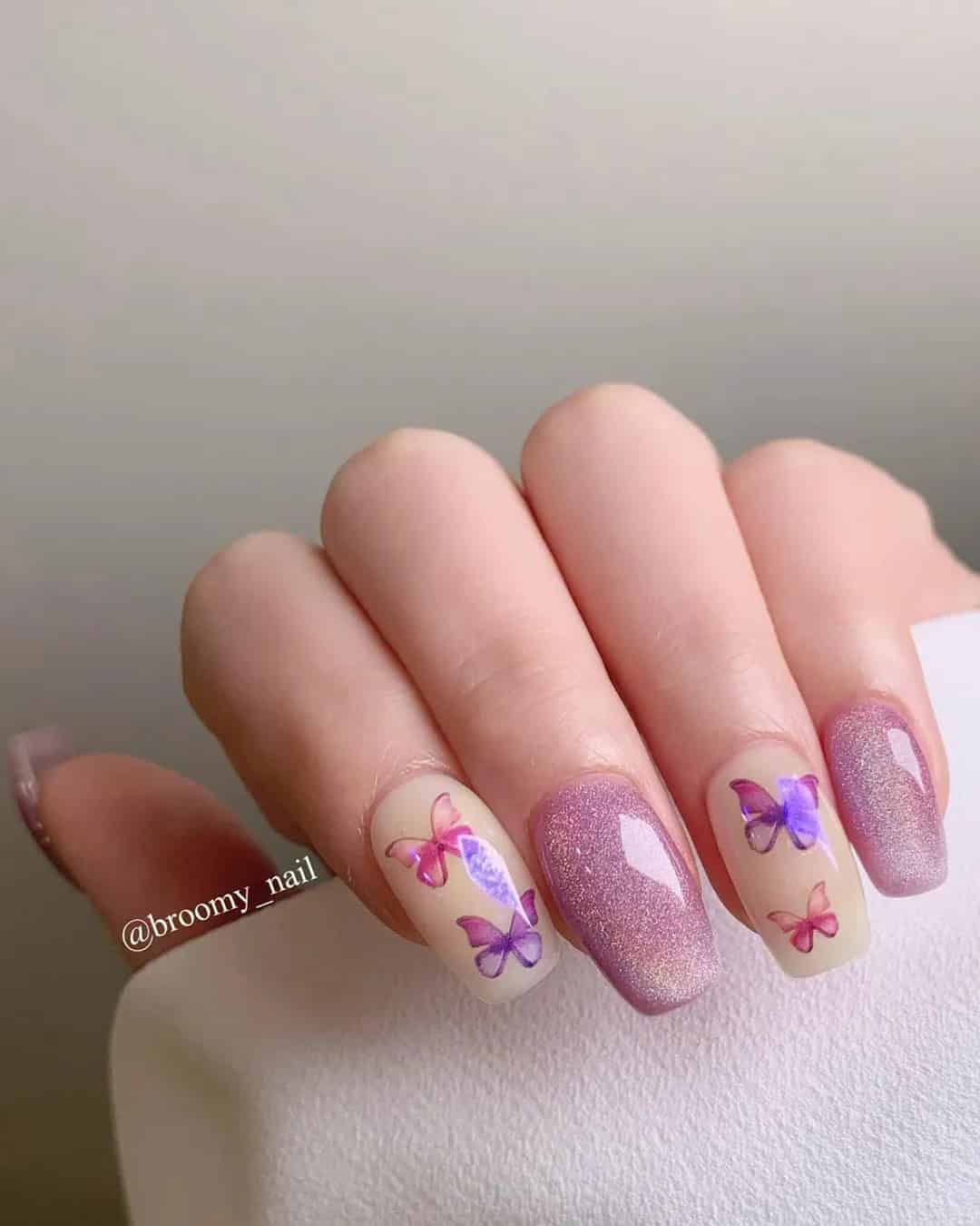 Glitter Purple Wedding Nails