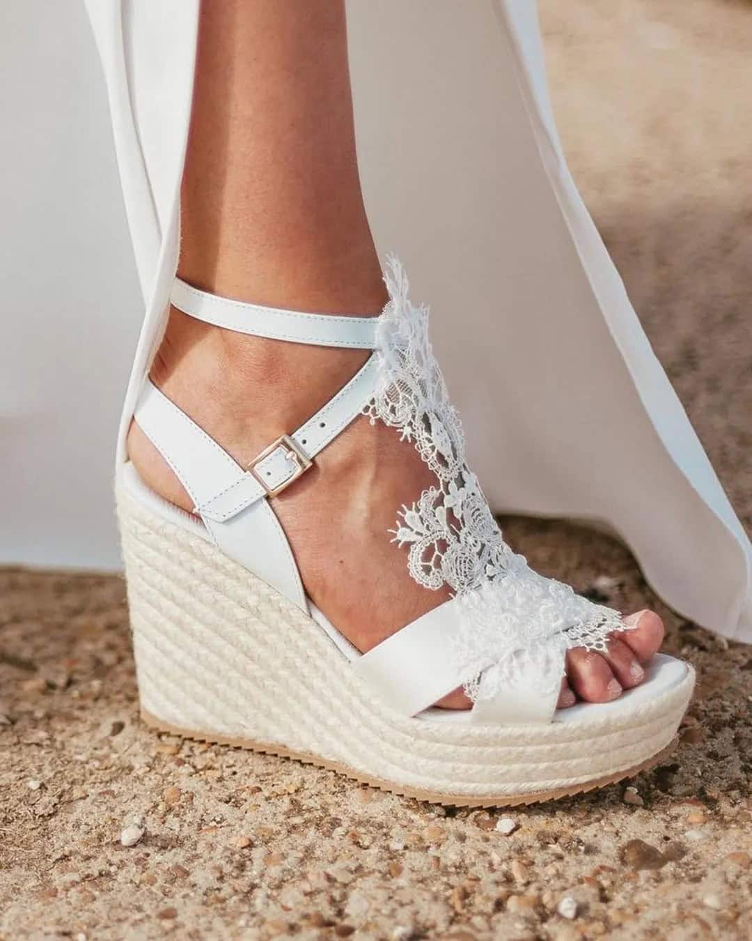 Lace Wedding Wedges Shoes For Bride