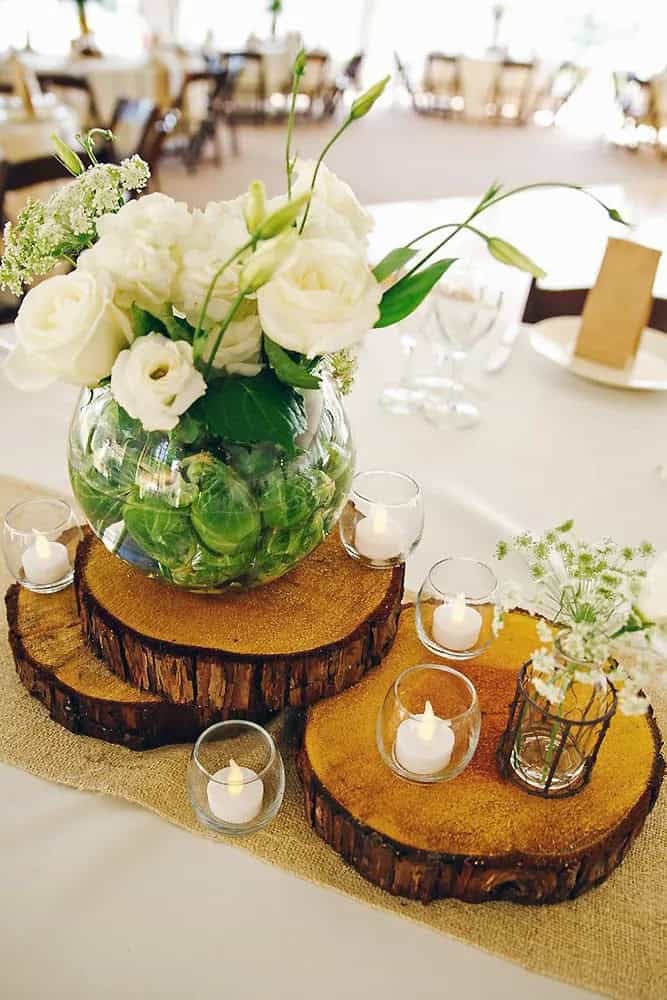 Floral Centerpieces With Moss and Greenery