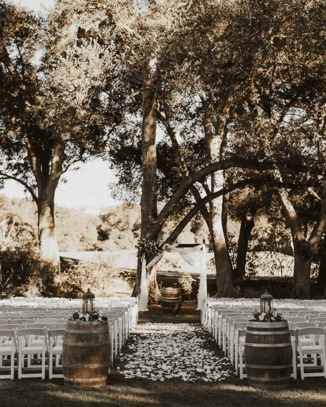 Romantic Decor With Barrels For The Wedding Ceremony