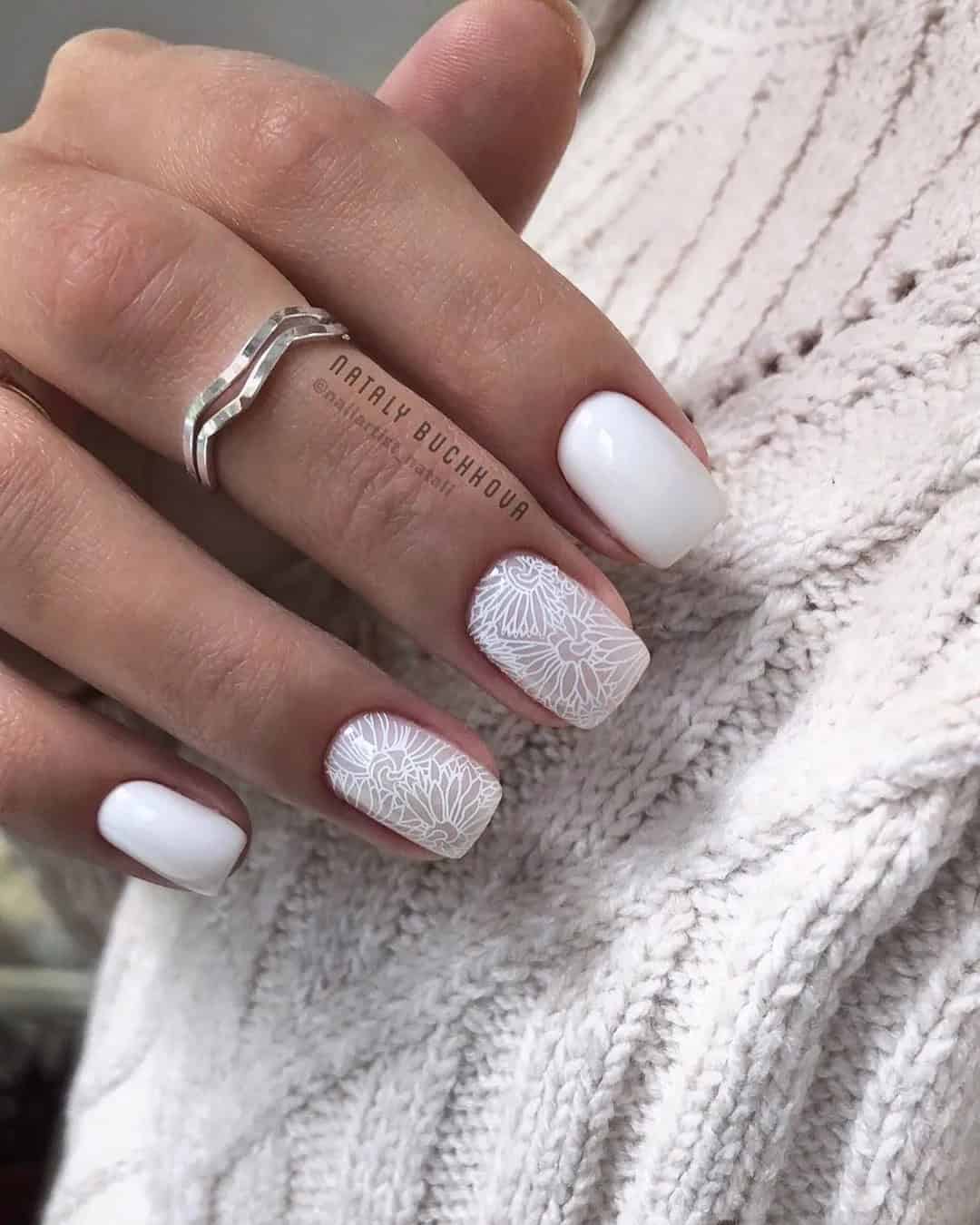 White Lace Nails for a Bride