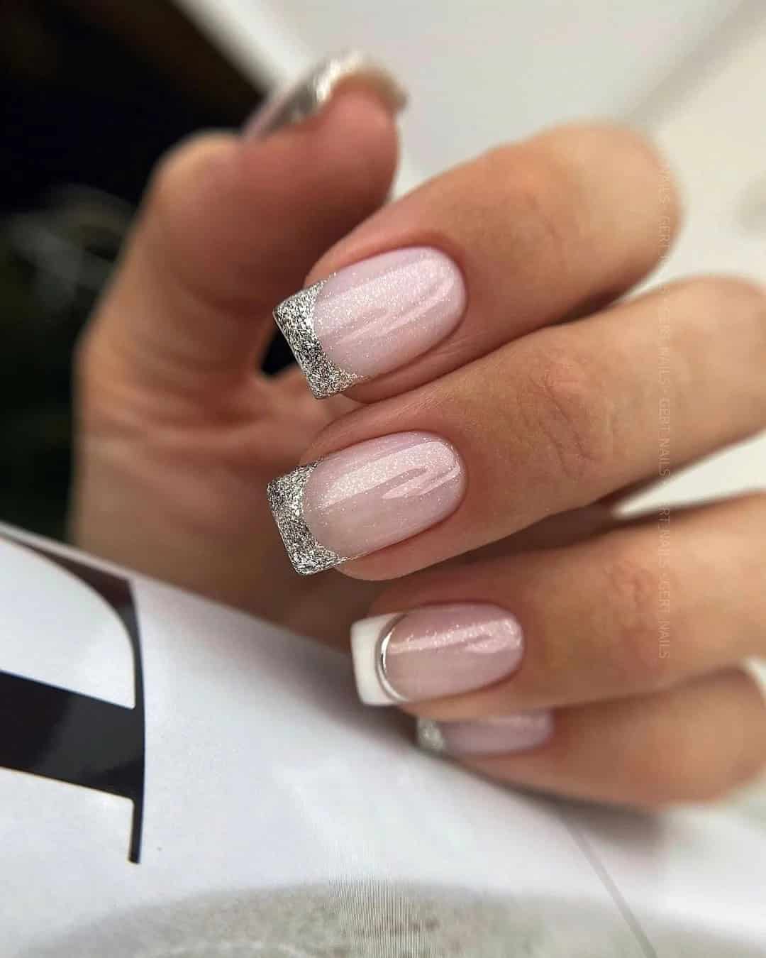 French Manicure With Silver