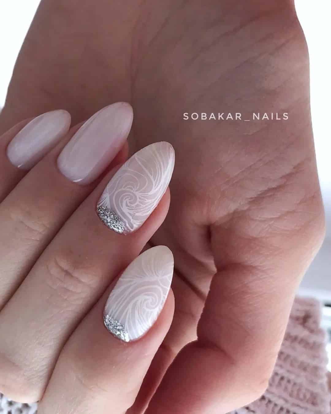 White Lace Nails for a Bride