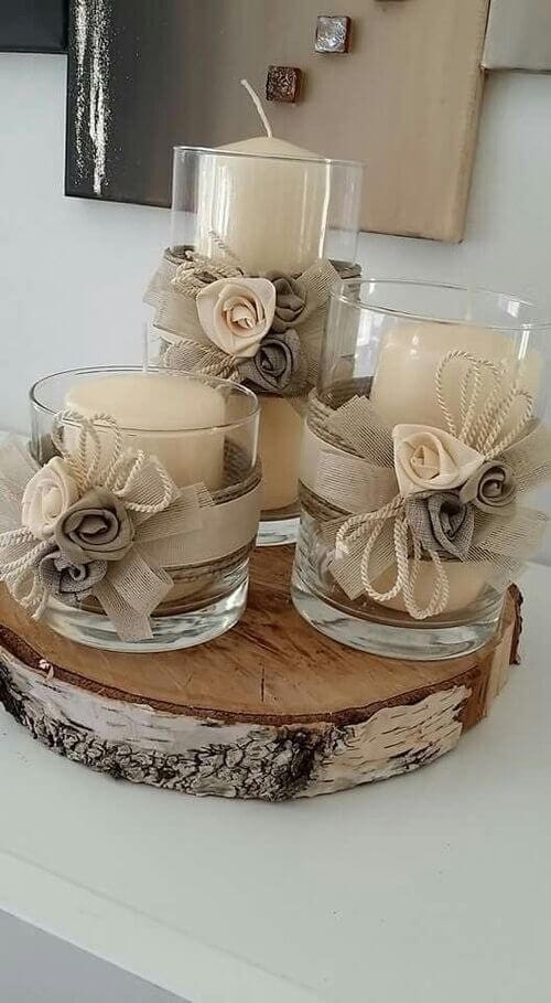 Burlap rose glass covers