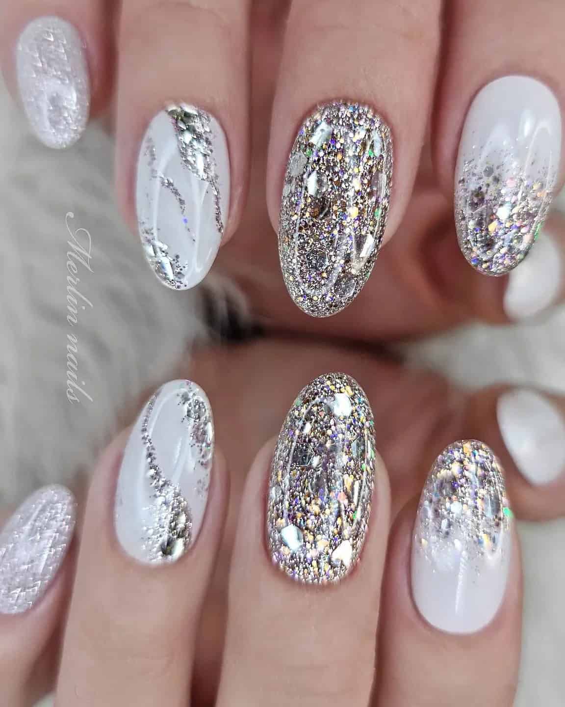 White Nail Designs With Glitter