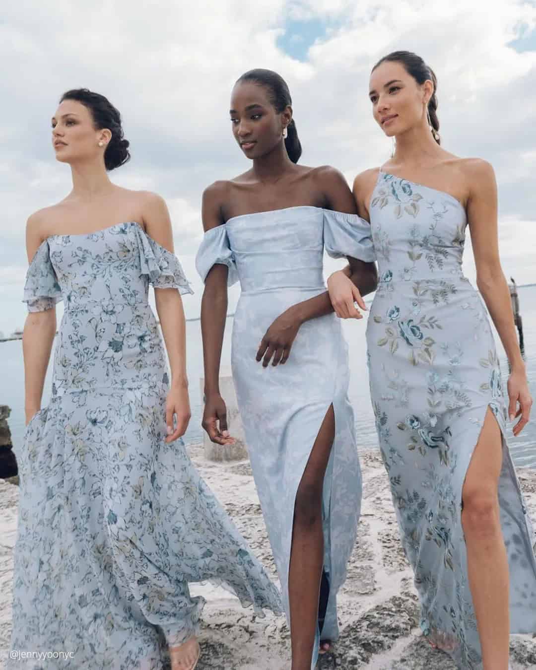 Light Blue Floral Bridesmaid Dresses