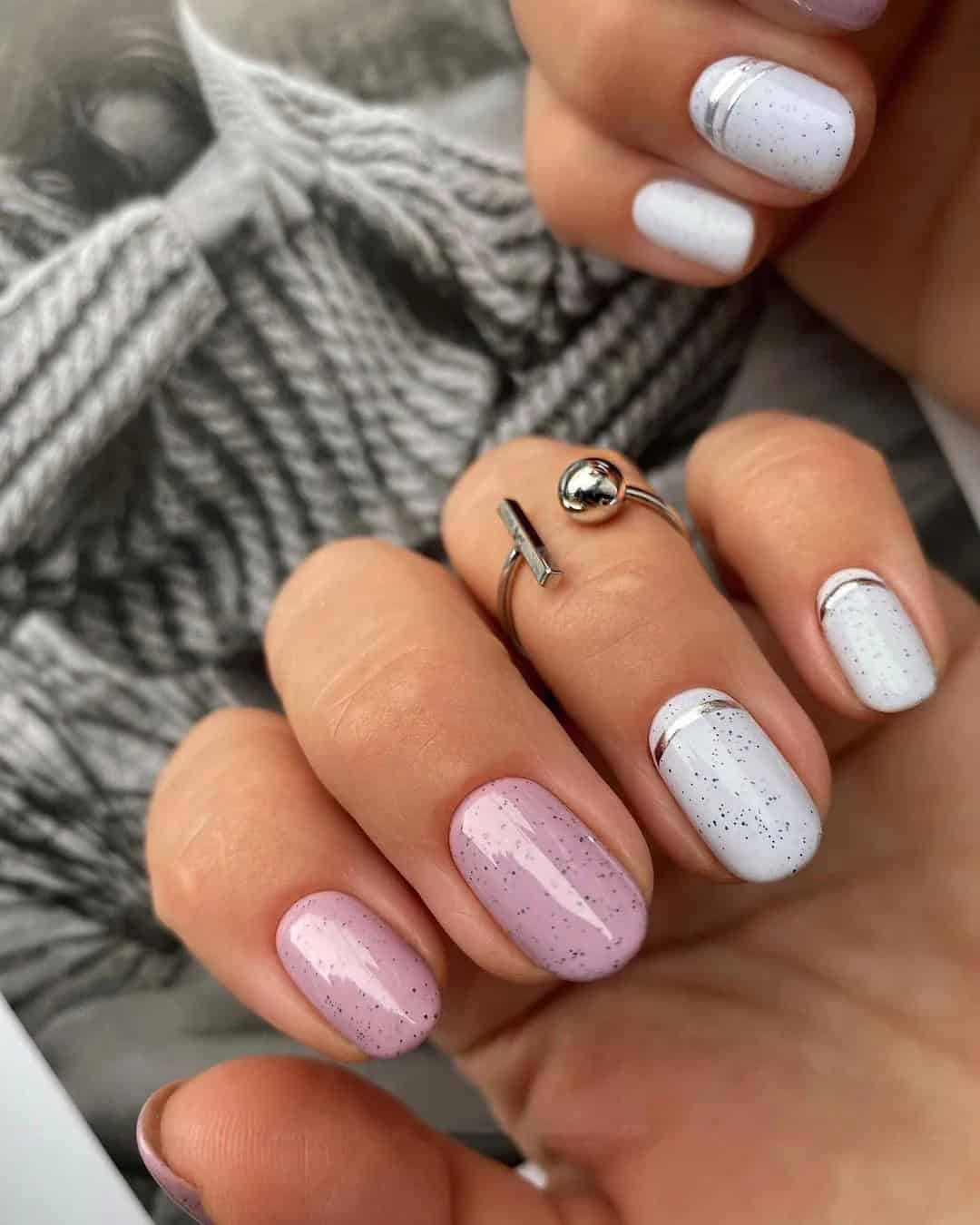 Short Pink and White Nails