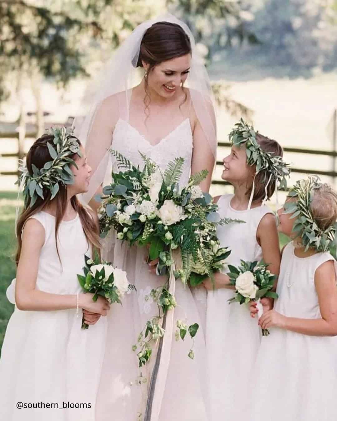 Bride and groom with nieces, nephews, or young relatives