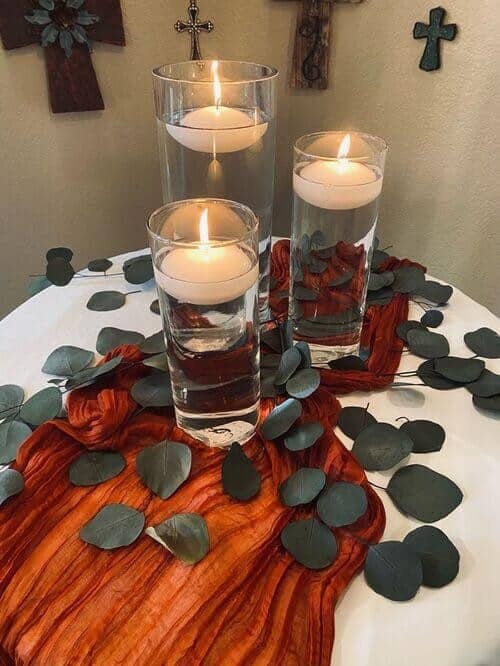 Eucalyptus and floating candles