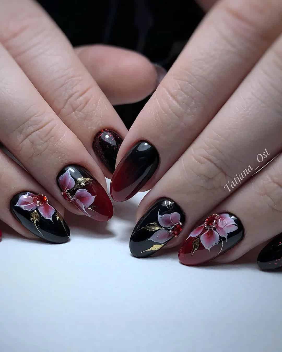 Black and Red Nails For A Wedding