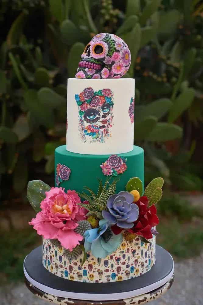 Mexican Cake Design With Santa Muerte Skull