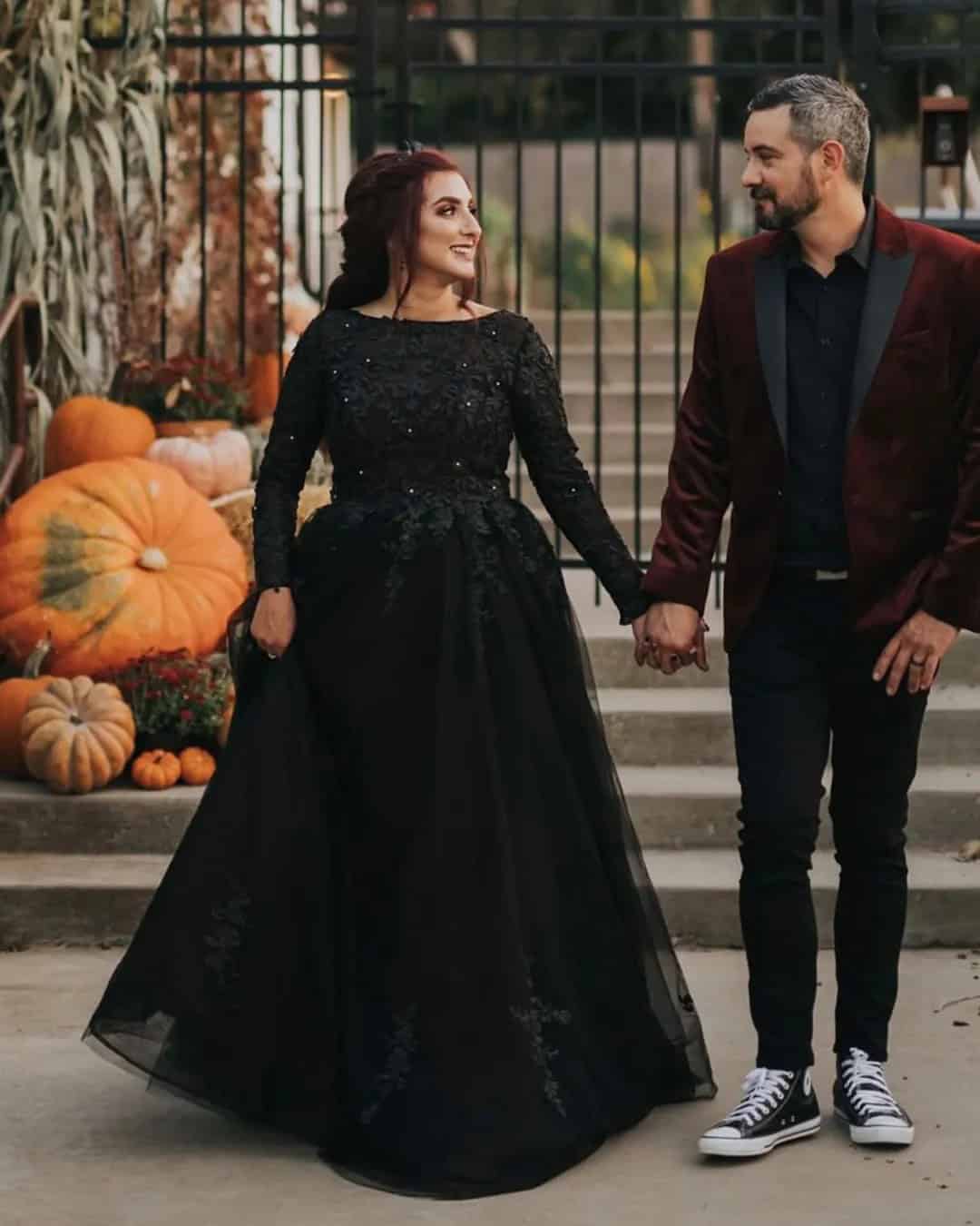 Plus Size Black Wedding Dress With Sleeves