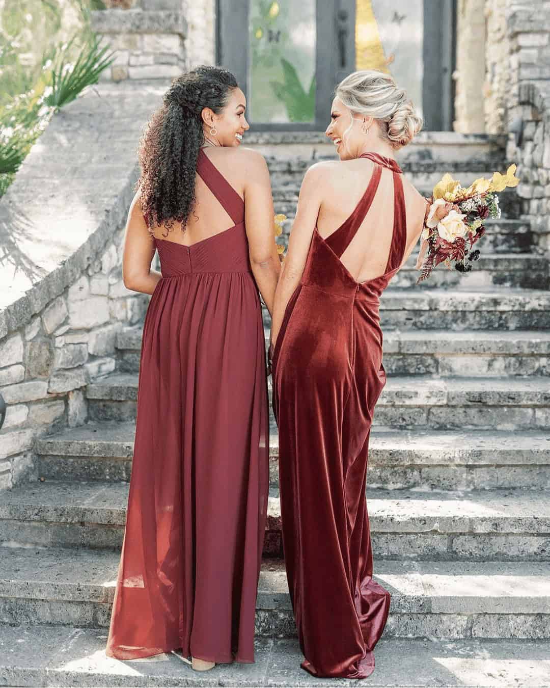 Burgundy Bridesmaid Dresses With Halter Neck