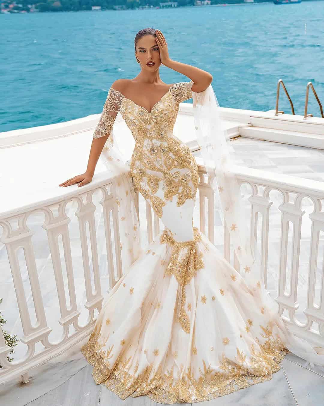 White And Gold Wedding Dresses