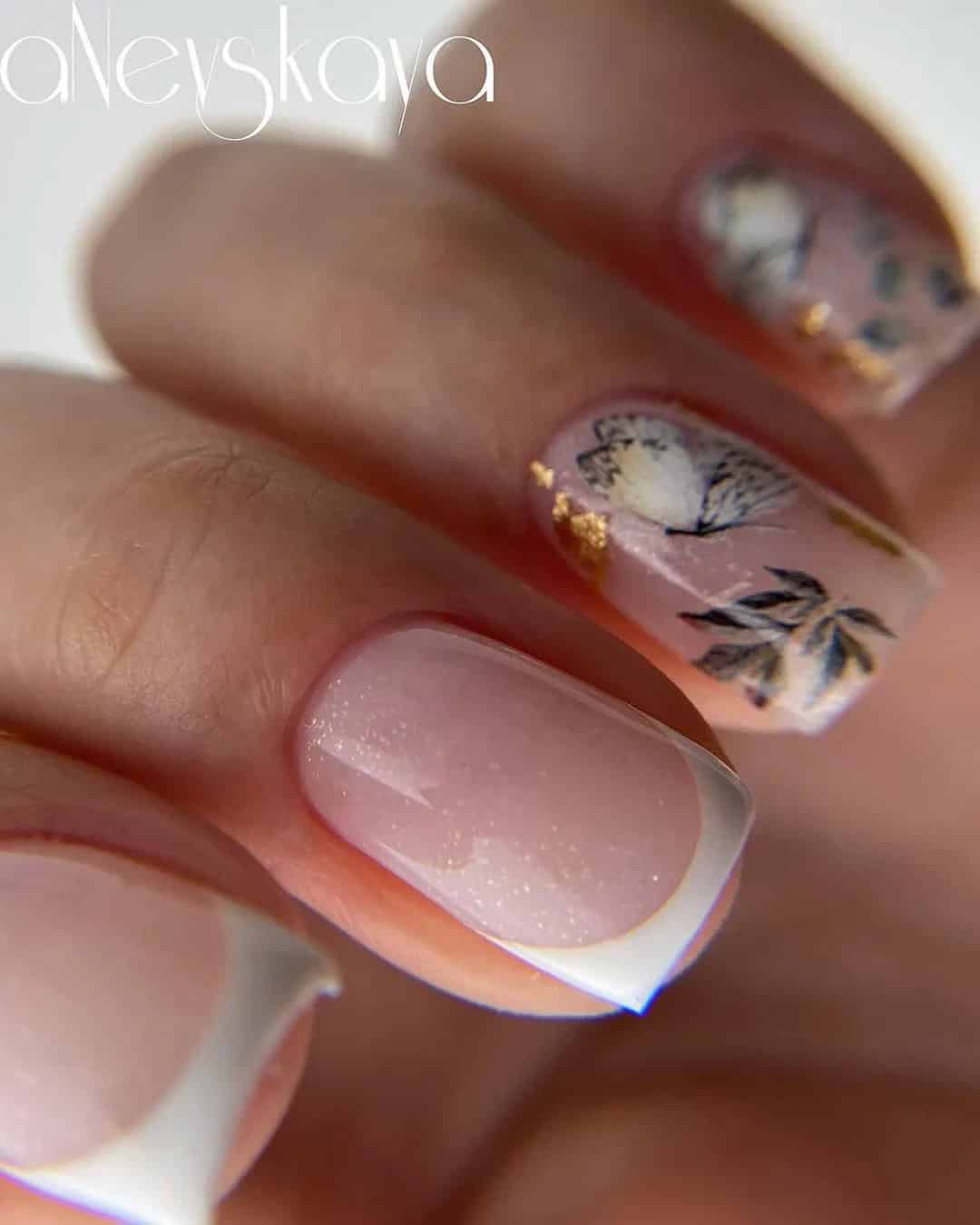 Wedding Nails With Golden Leaves