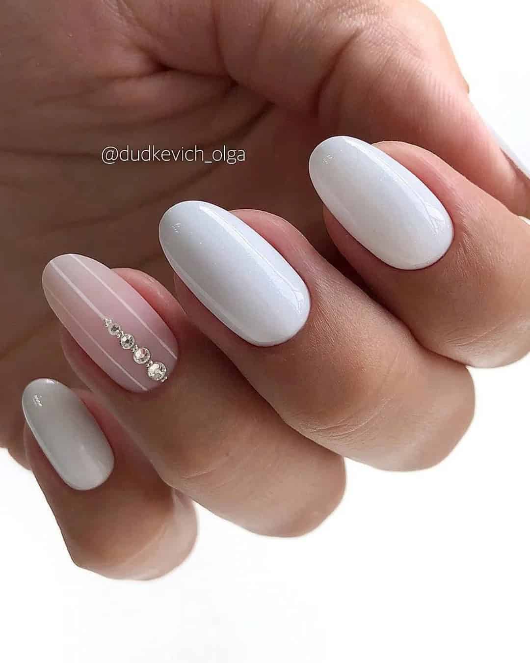 White Rhinestone Nail Designs