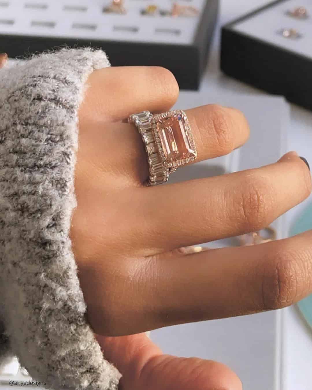 Emerald Cut Morganite Rings