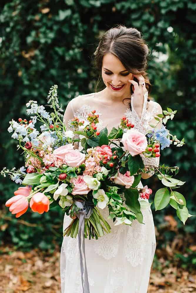 Green Wedding Florals With Ribbon