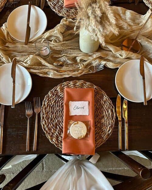 Gold and terracotta table settings