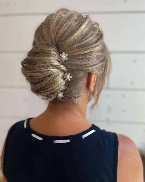 15 Voluminous French Twist with Silver Floral Hair Pins