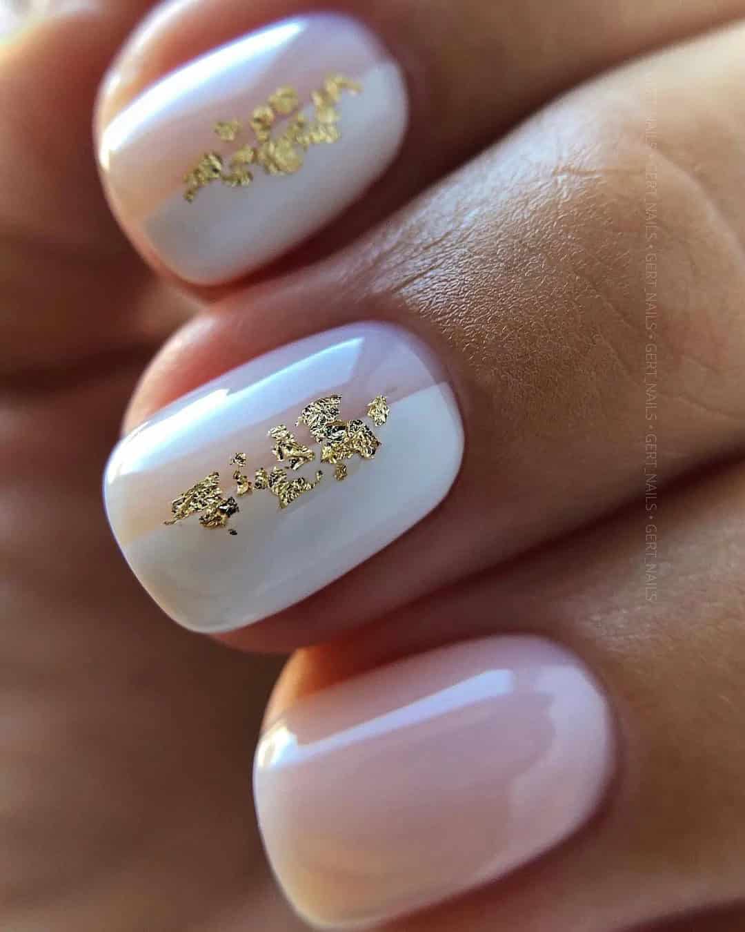 White and Gold Bridal Nails