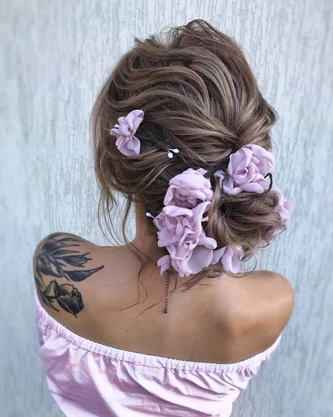 Up Hairstyles Wedding With Pink Flowers