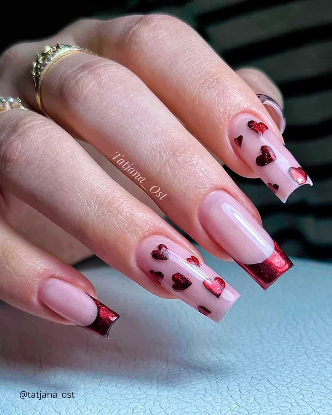 Romantic Nail Designs With Red Hearts