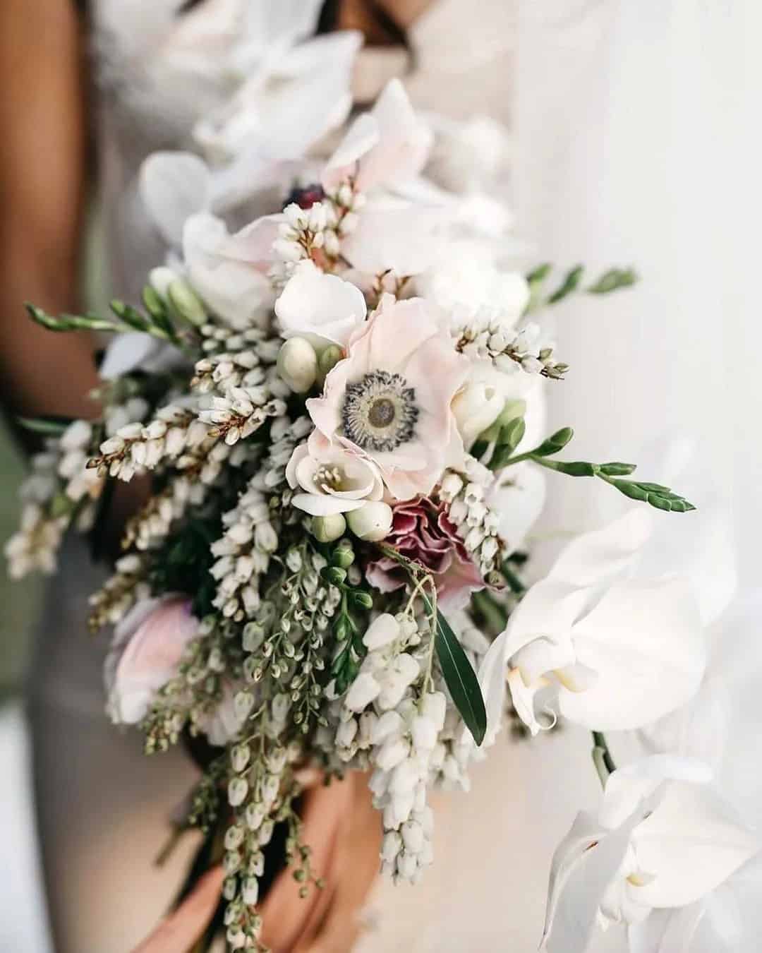 Cascading Pink And White Wedding Bouquets