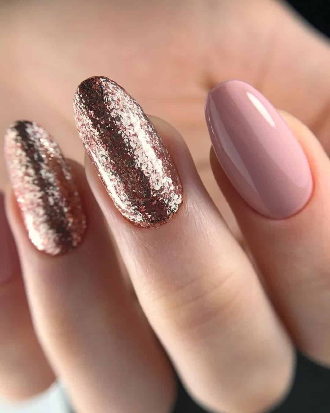 Glitter Rose Gold Bridal Nails