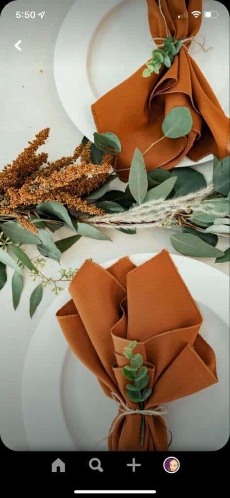 Terracotta napkins and sage centerpieces