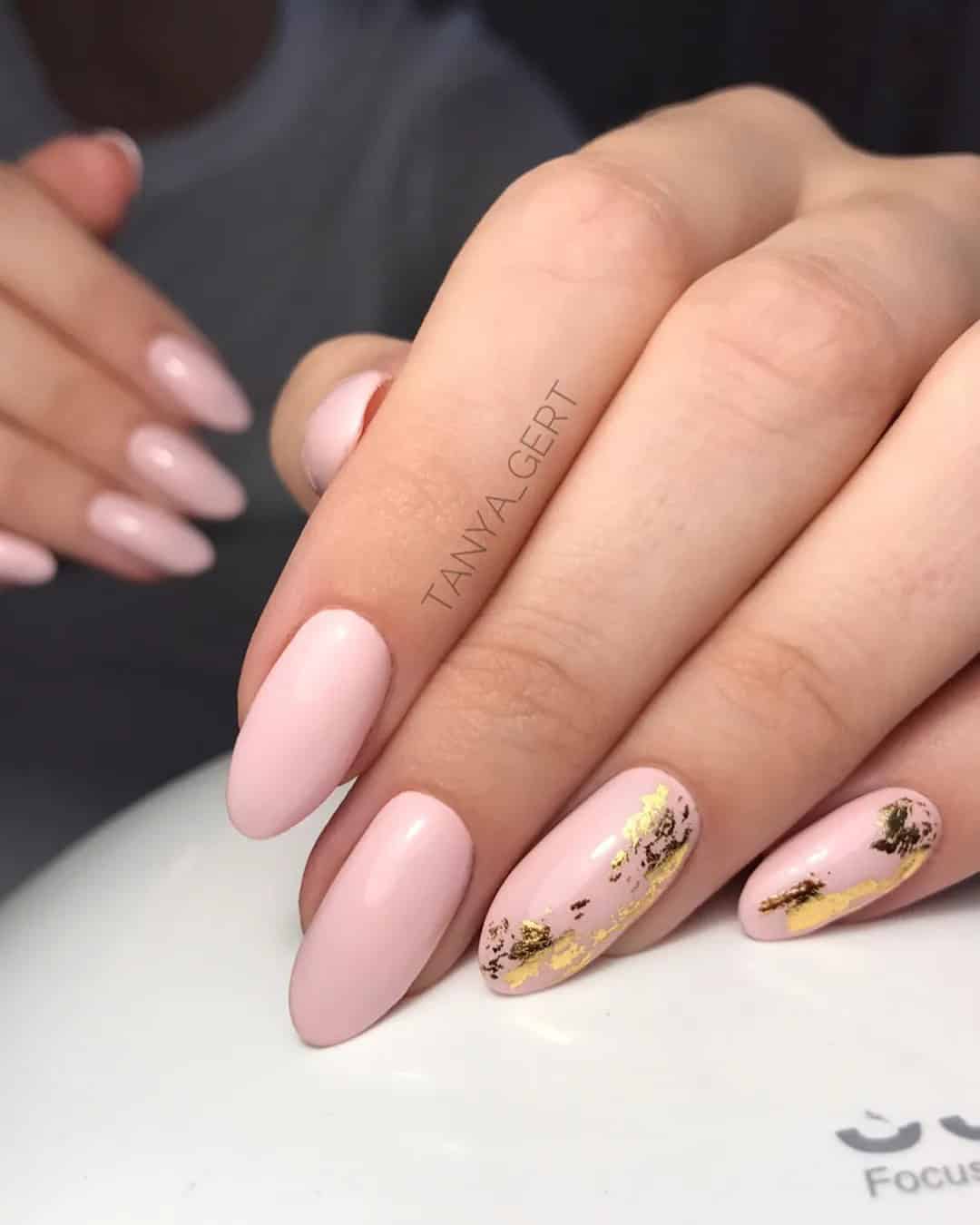 Nude Bridal Nails With Gold Touch